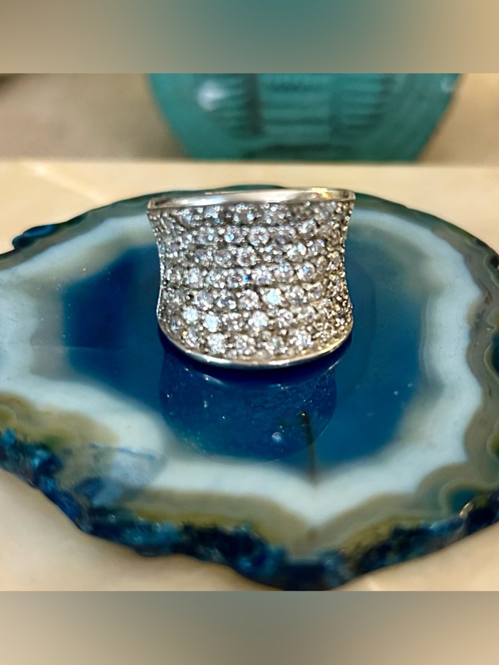 Blingy .925 Sterling Silver Pavé CZ Wide Band Ring 14mm Size 6 NWT